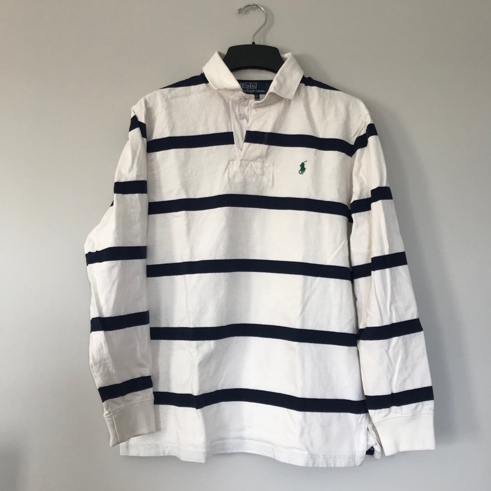 Polo by Ralph Lauren Men's Ivory & Navy Polo Shirt Medium